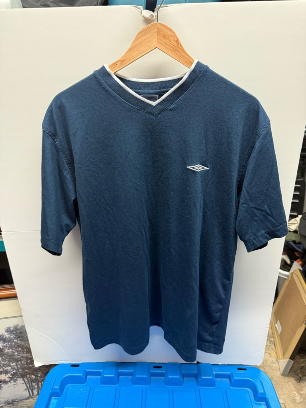 Umbro Navy V-Neck Short Sleeve Tee with White Trim